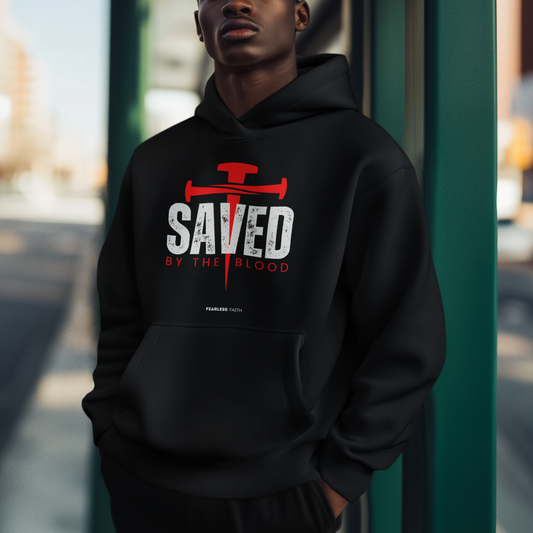 Saved by the Blood - Frontprint, Oversized Hoodie.