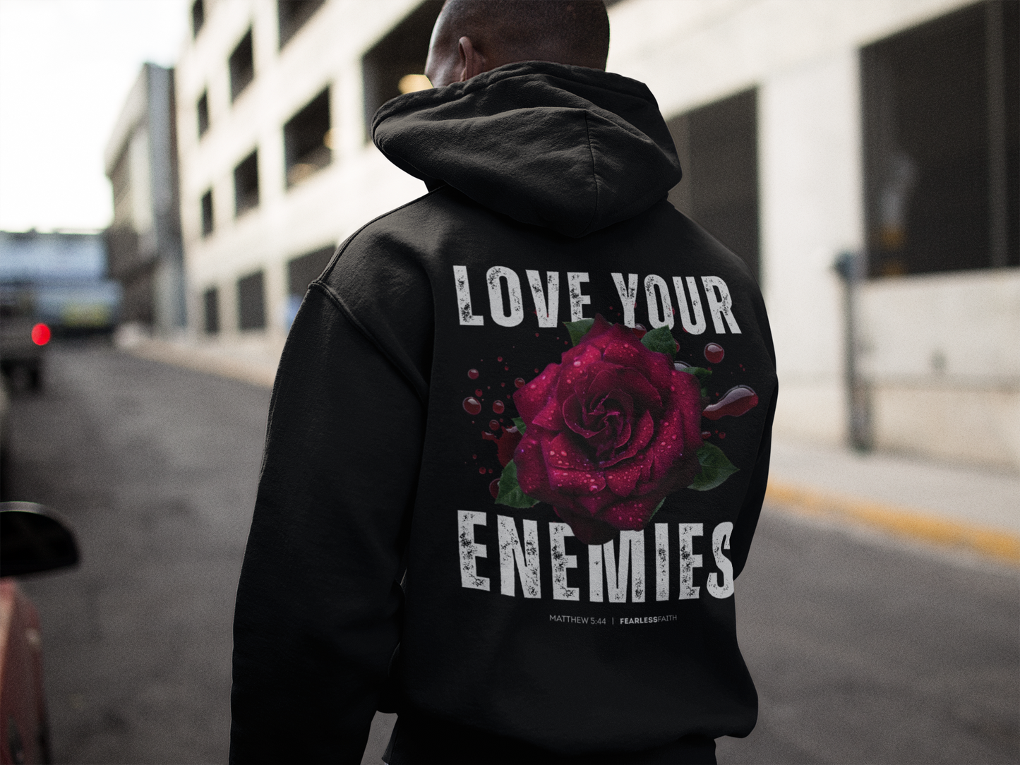 Love your enemies - Backprint, Oversized Hoodie.